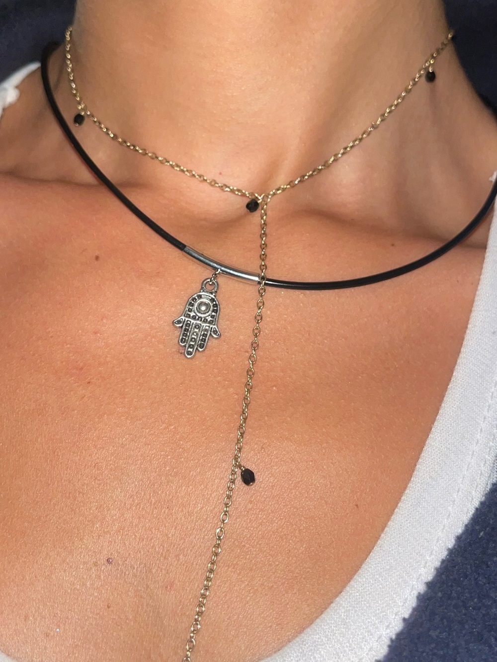Silver & Black Khamsa Necklace - Women Jewelry